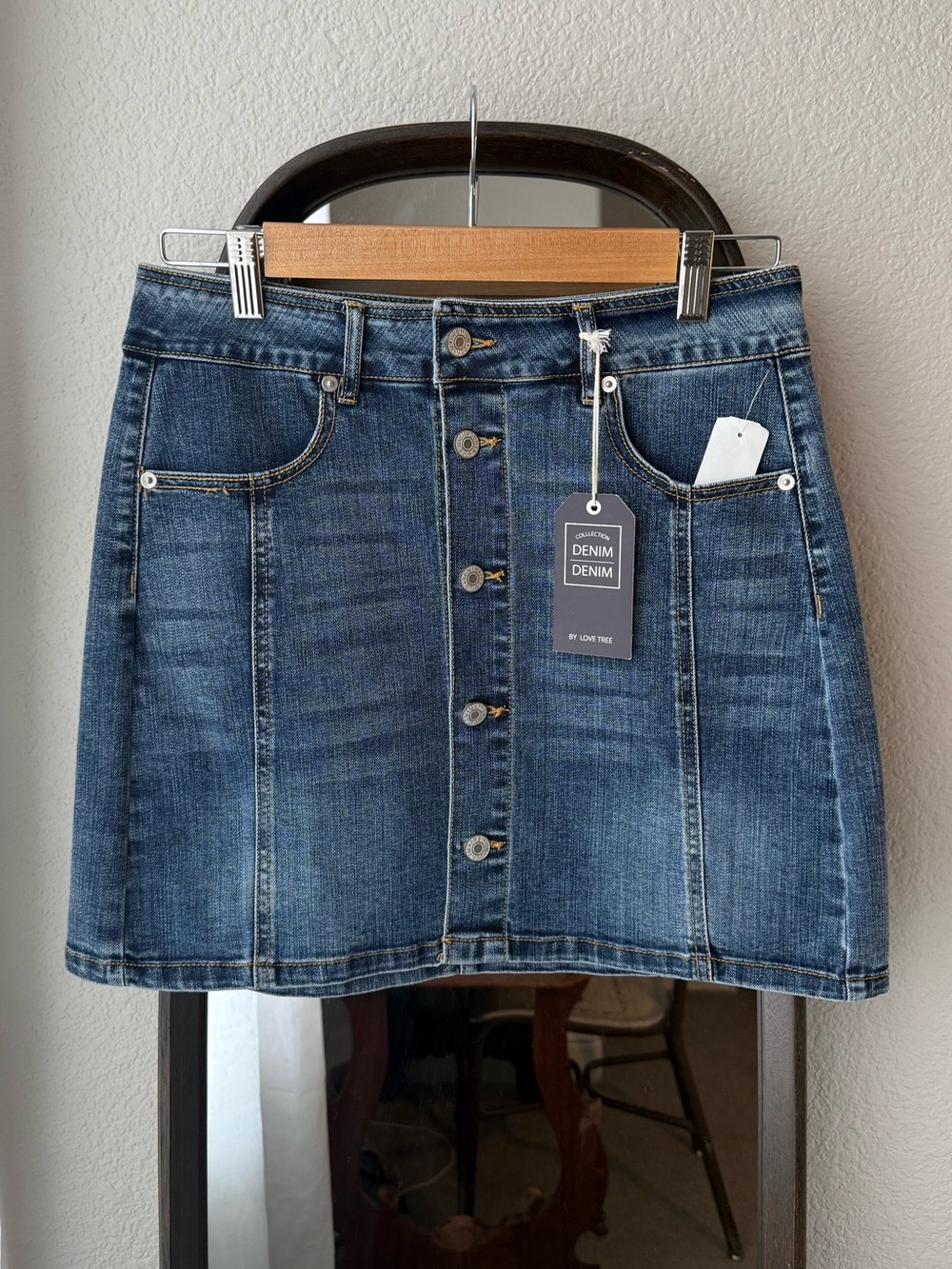 Love Tree Denim Button-Front A-Line Mini Skirt